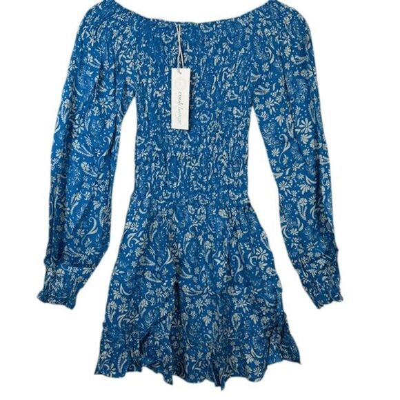 NEW! Cool Change Stevie Dress Meadow Print Cobalt Vanilla Ruched Size Small - Picture 1 of 11